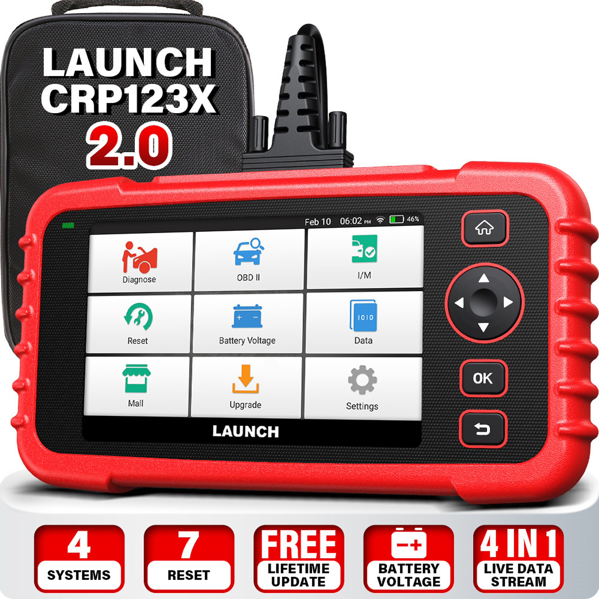 BlackTeck OBD2 Scanner Diagnostic Tool — 4 System Car Scanner, 7 Reset Service, Auto VIN, 4-in-1 Live Data, 5in. Touchscreen, Model# NTE-CRP123X 2.0